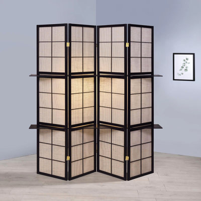Cappuccino Finish 4 Screen With Tan Panels And Space Shelves Folding Colors Functional Storage