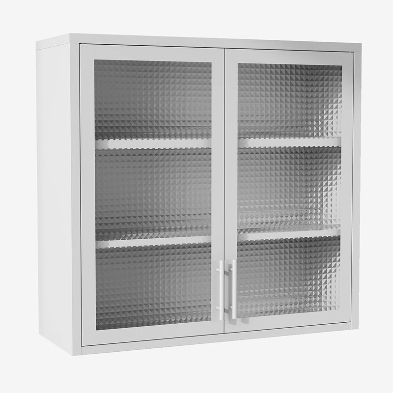 Armoire murale avec portes en verre et 2 tablettes réglables, Noir, noir, noir, noir