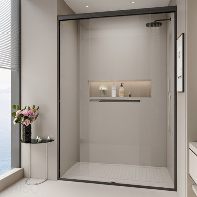 44-48 In. W X 72 In. H Double Sliding Shower Door, Semi-Frameless Bypass Bathroom Sliding Door With 1/4" (6mm) Tempered Glass For Walk-In Shower, Matte Black Gf-24d03-48mbx
