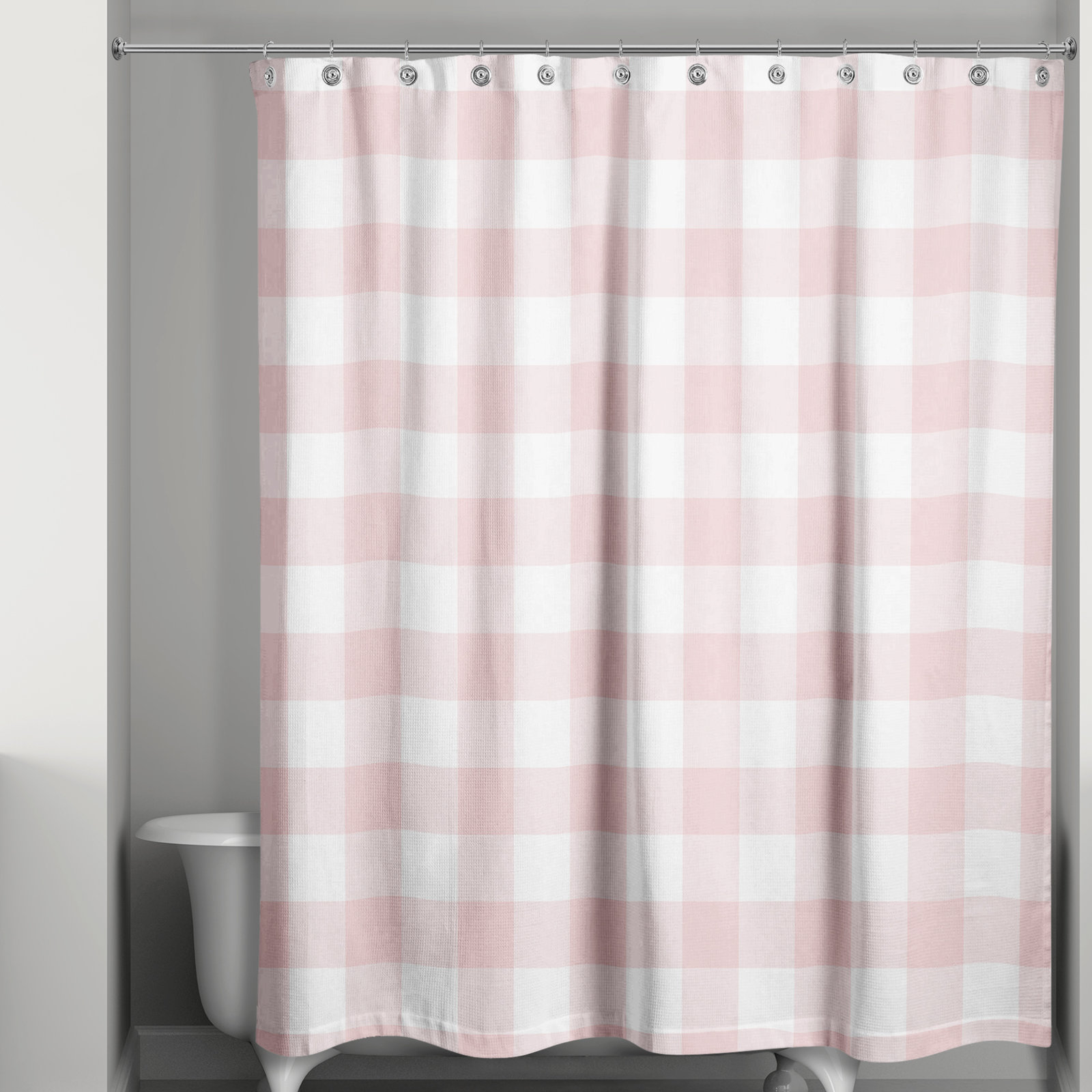 Hanka Plaid Shower Curtain, Pink