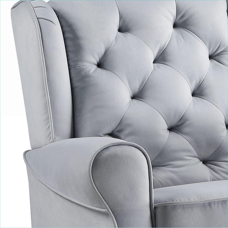  Single-Seat Swivel Glider Arm Chair Contemporary Style Cool Gray Fabric Upholstery for Living Room