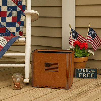 Slim Trash Can - American Flag - Wooden Garbage and Waste Bin