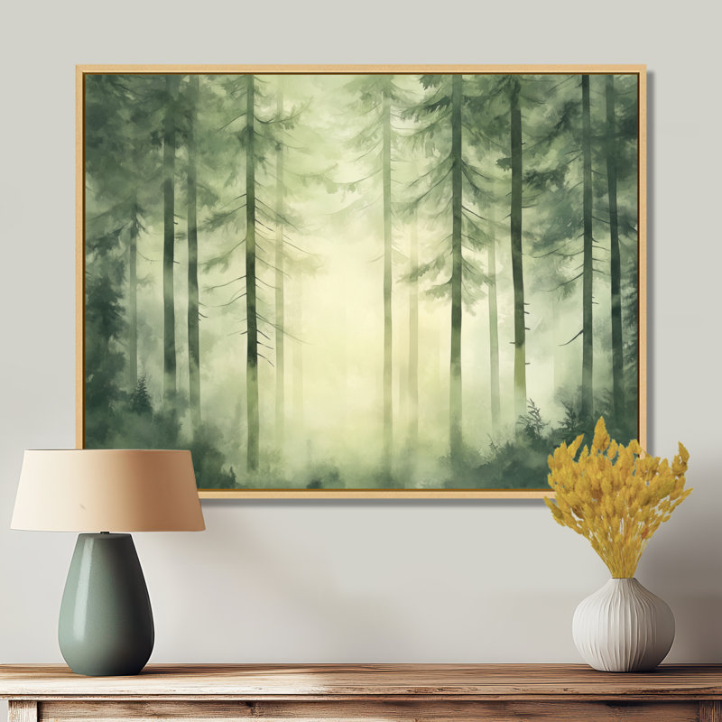 Décoration murale douce vert forêt brume I - vert forêt, H 12 po x l 20 po, Cadre naturel flottant