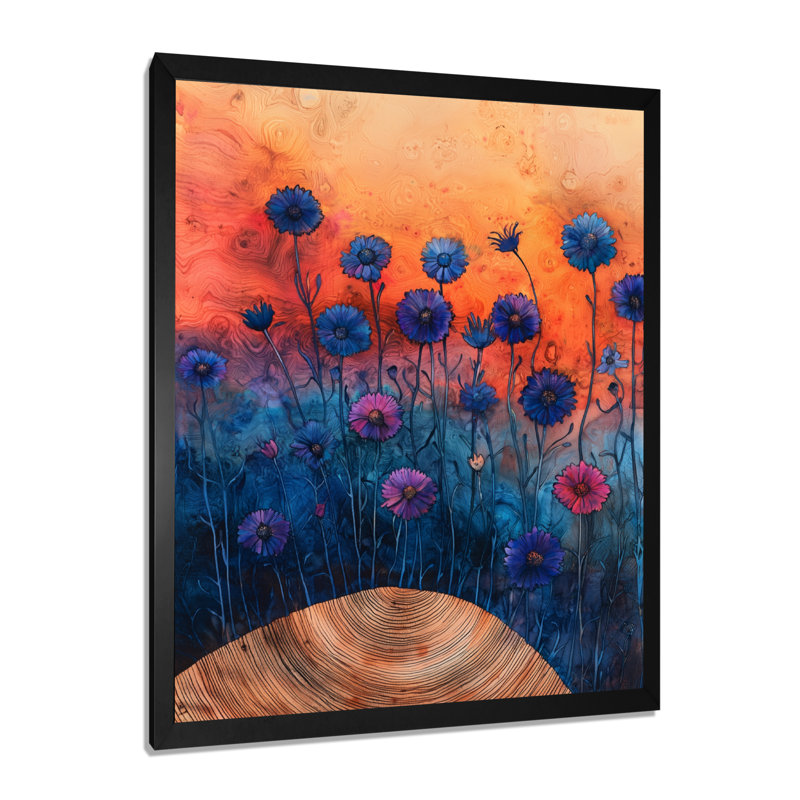 Cornflowers Garden At The Barn On Slide - Art floral, impressions murales, H 20 po x l 12 po, Noir