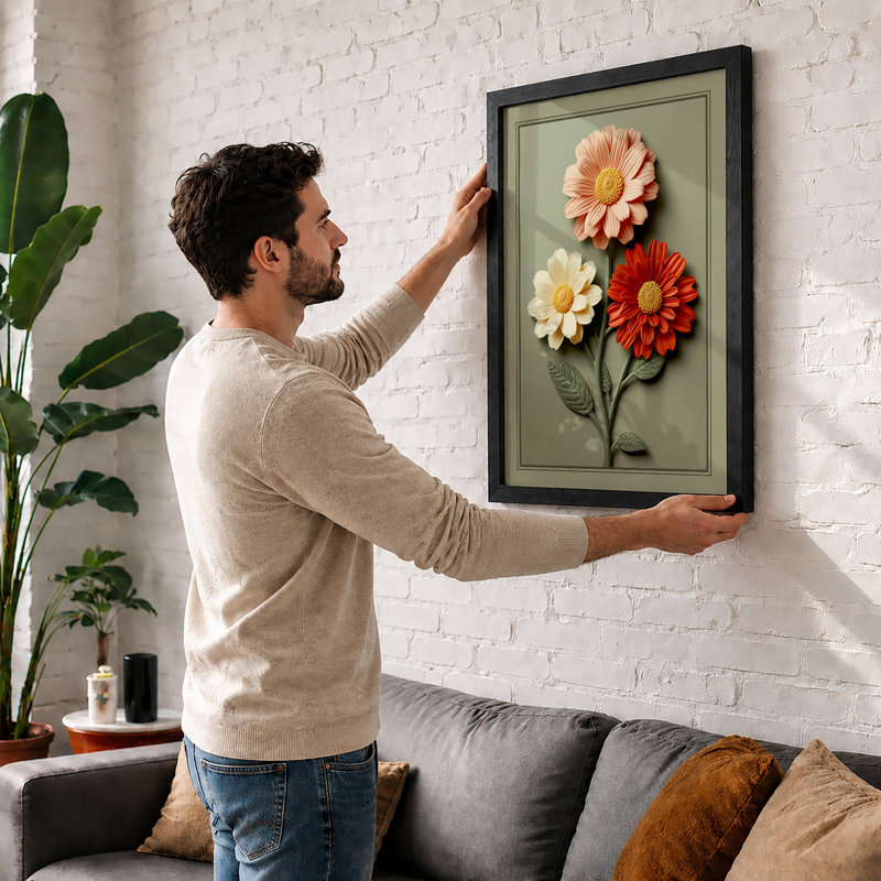 Three Gerbera Study Botanical - Framed Print, A4 - 29.7 x 21.0 cm, Oak