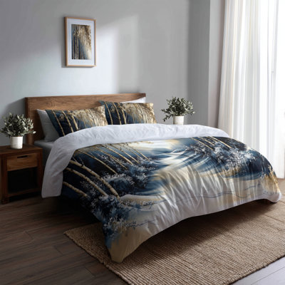 Winter Birch Tree Pathway Shadows 3 Pcs Bedding Set - Nordic Bedding Set