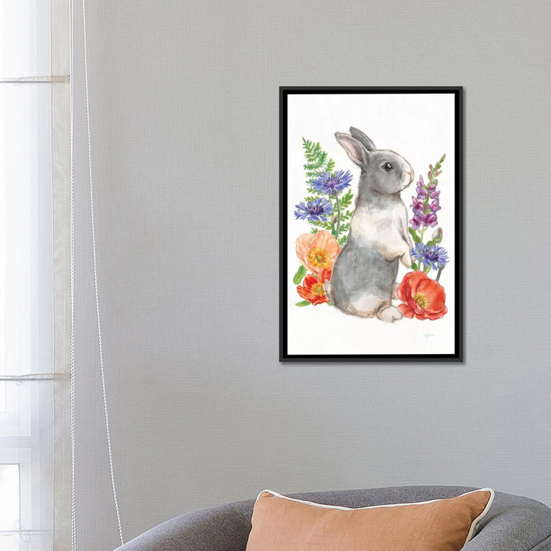 « ensoleillé lapin iv », reproduction sur toile, H 26 po x l 18 po x P 1,5 po, Toile avec cadre noir, Pas de tapis
