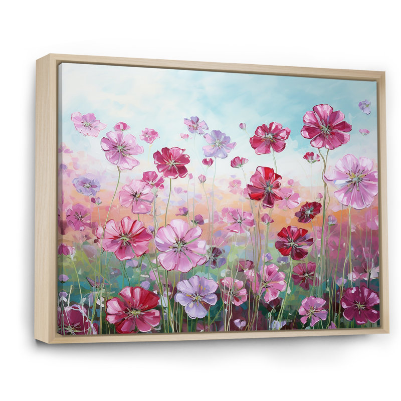 Fleurs de géraniums élégantes sur toile, H 12 po x l 20 po x P 0,5 po, Cadre naturel flottant