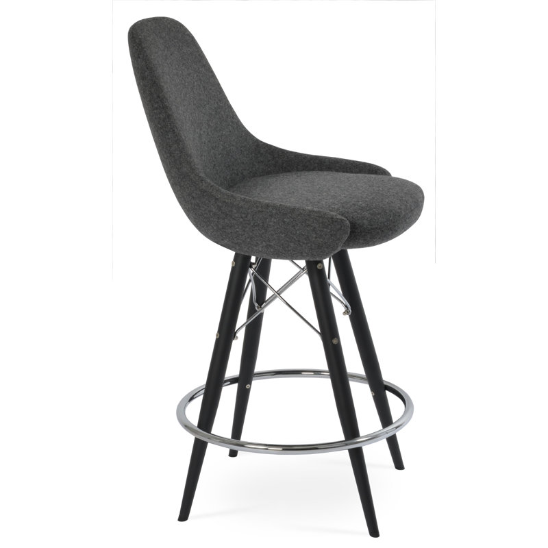 Tabouret de bar rembourré Gazel, Tabouret de comptoir (siège d'une hauteur de 25,5, Gris clair, Noyer