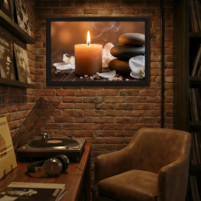 Fashion Candle Light Stones Flowers Peaceful Serenity Warmth Calm