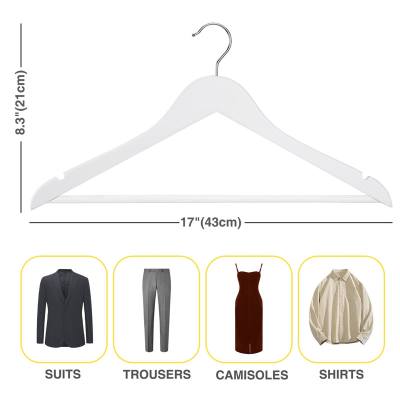 Cintre en bois antidérapant pour costume / manteau Nesa, 30, Blanc