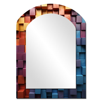 Rainbow Cubic Wood Spectrum - Abstract Shapes Asymmetrical Mirror, Yellow Arch Unique Wall Mirror, Printed Metal Art