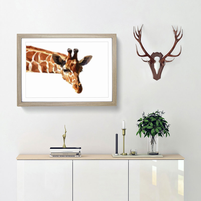 Geometric Giraffe in Abstract - Framed Print, 36cm H x 48cm W x 2cm D, Oak Framed