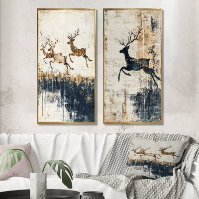 Ensemble de 2 pièces d'art mural bleu et brun en vol pendant Noël I - Noël père Noël