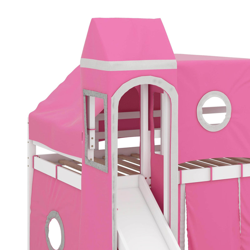 Lit mezzanine double avec tente et tour, Lit double, Rose
