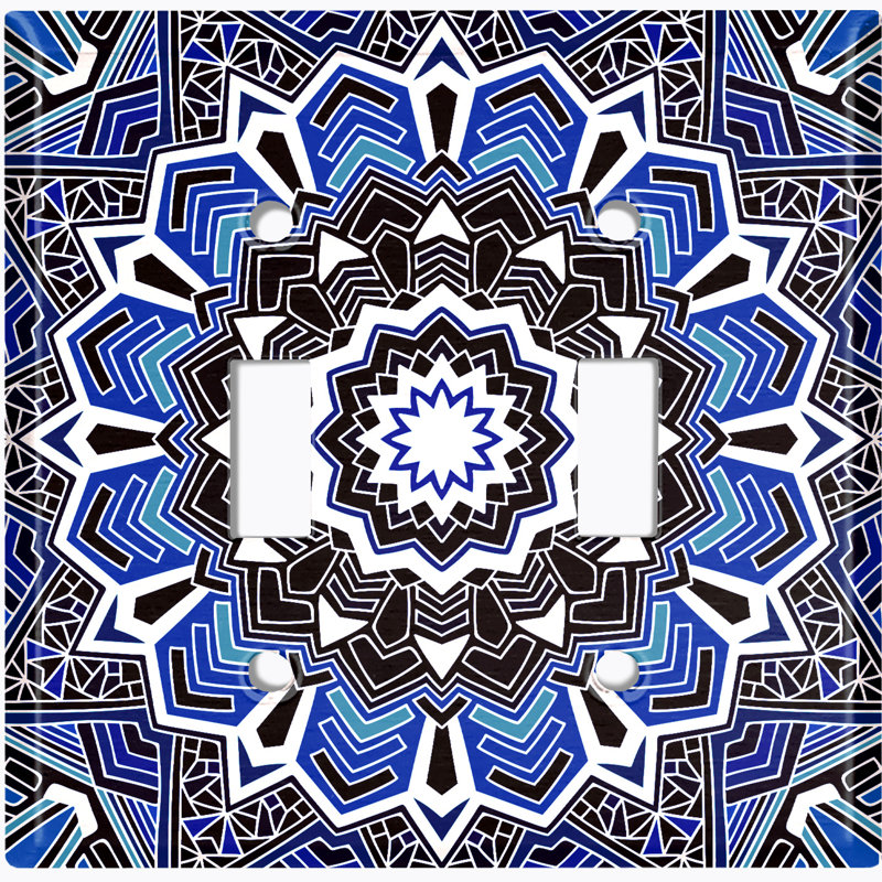 Patterned 2 - Gang Toggle Light Switch Standard Wall Plate, Blue