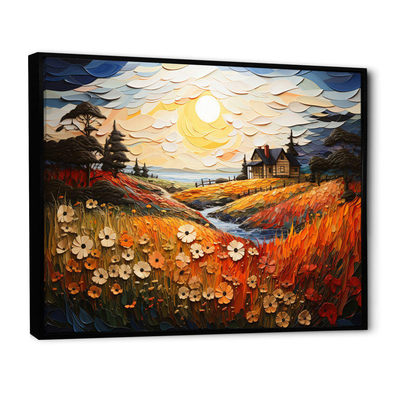 Marteka Farmhouse Seasons Pointillism II - impression, Cadre flottant noir, H 16 po x l 32 po