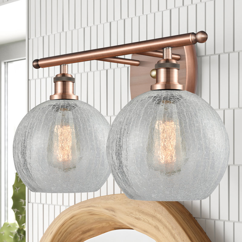 Baptista 2 - Light Dimmable Vanity Light, 6 Watt Vinage LED Bulb, Clear Crackle, Antique Copper