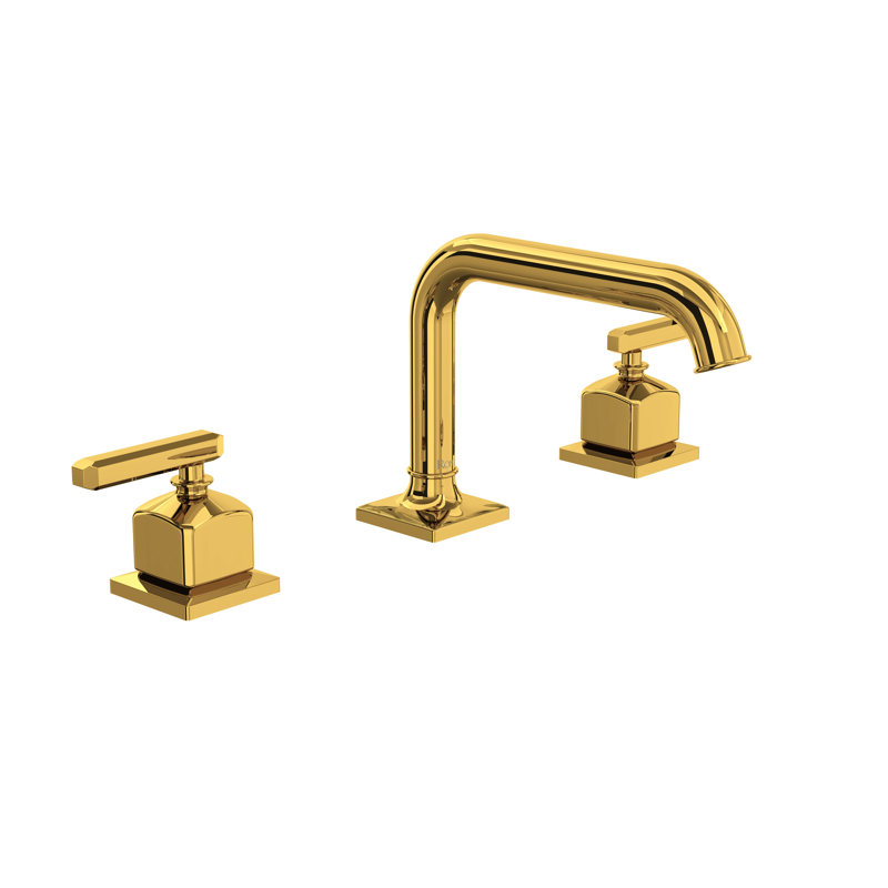Apothecary Widespread Lavatory Faucet With U-Spout, Lever, Unlacquered Brass