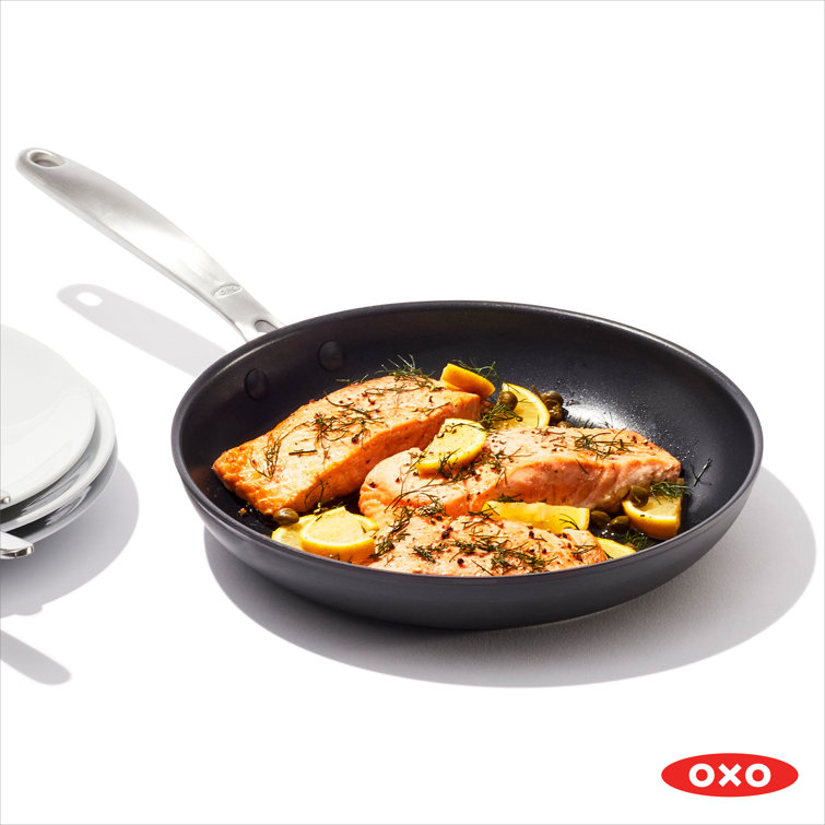 OXO Good Grips 8 10 and 12 Frying Pan Skillet Set, 3-Layered German  Engineered Nonstick Coating, Stainless Steel Handle with Nonslip Silicone
