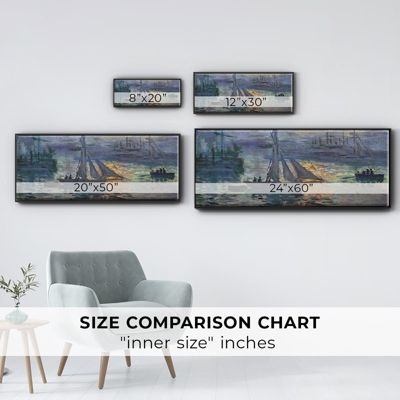 Sunrise at Sea by Monet- Framed Canvas, 20" H x 50" W