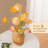 22.8" Floral Table Lamp with Handwoven Bamboo Shade and LED Bulb