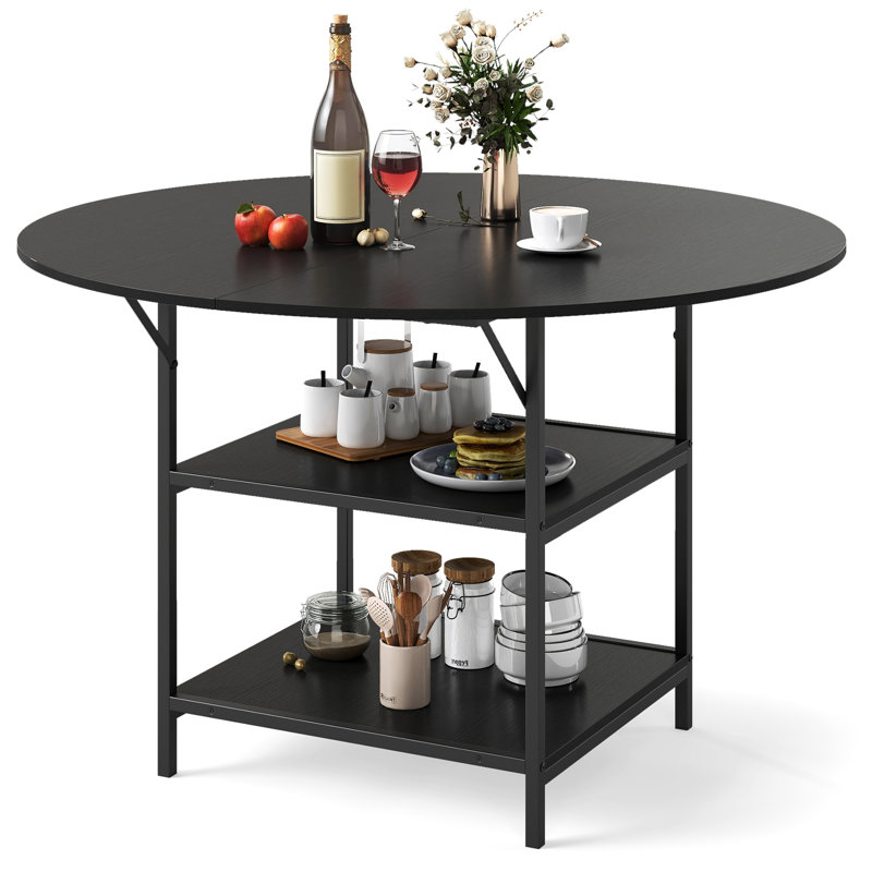 Round Metal Base Dining Table, Black