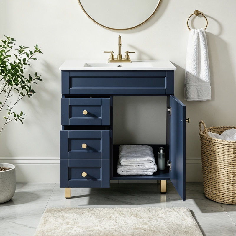 30"Modern Blue Free-Standing Single Bathroom Vanity Set