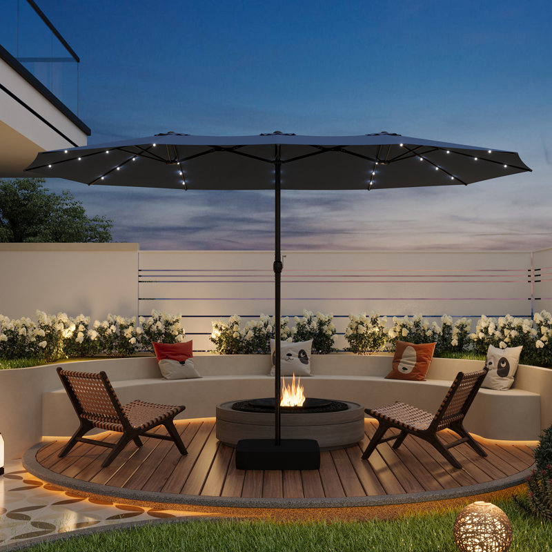 15x9 patio umbrella with base Garvee Ft Large Double-Sided & Crank poolside lounging Home Zone KUS0090U 15x9 ft