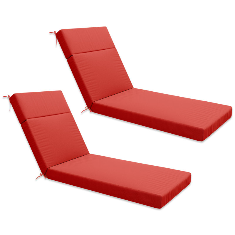 2-Piece Outdoor Chaise Lounge Chair Cushion, 80"X26"X4", Red