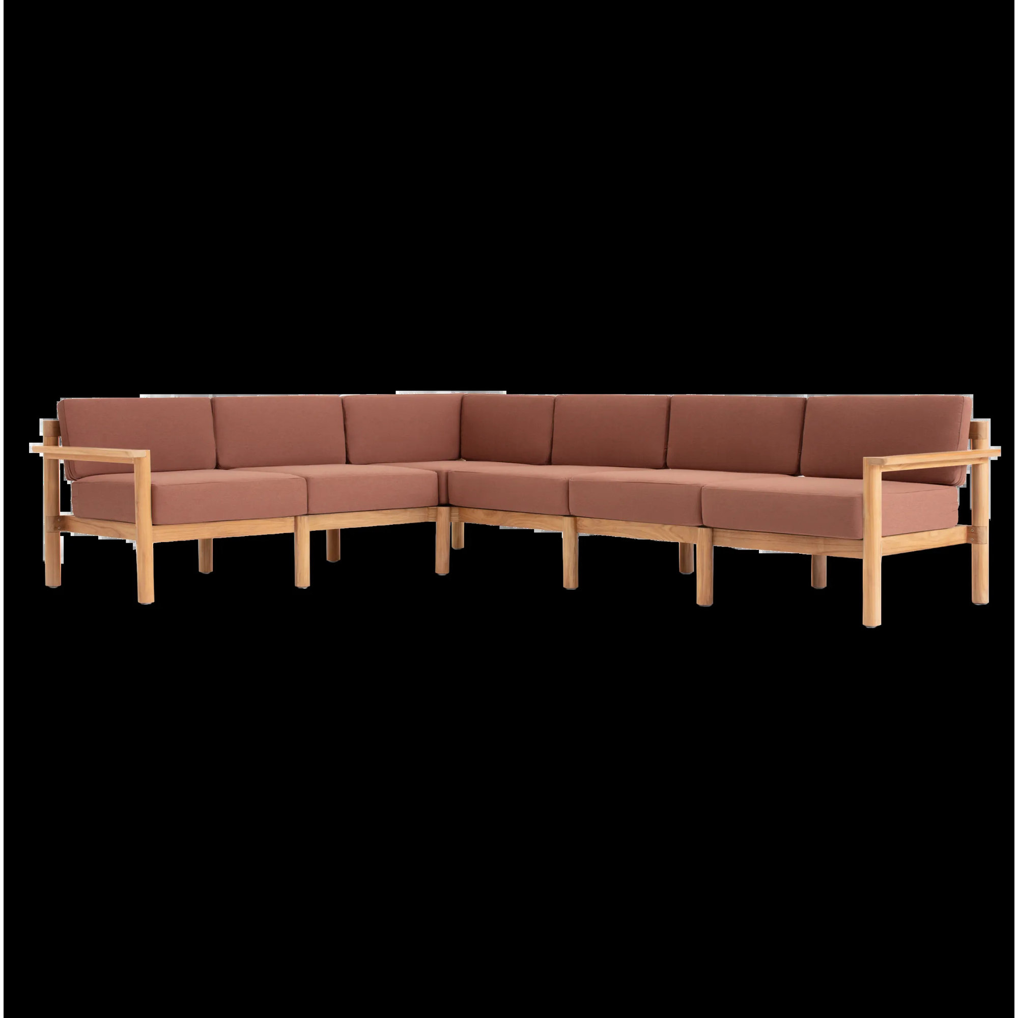 Haven 6-Piece Teak Outdoor Sectional with Sunbrella Cushions and Wooden Armrest in Rust, Sunbrella Rust