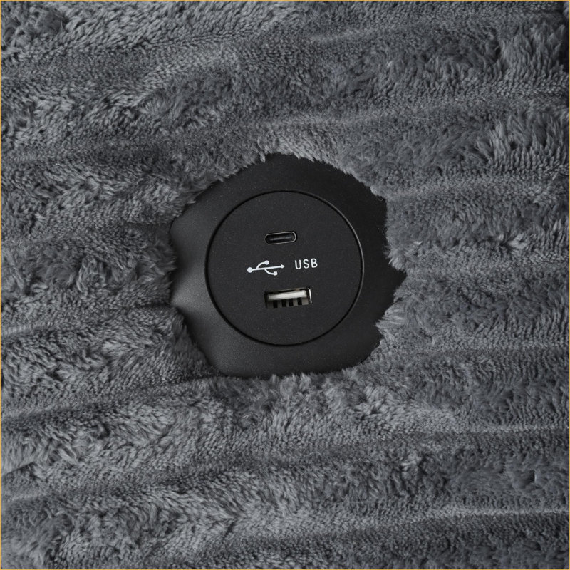 Canapés modulaires | Méridienne surdimensionnée 86,5 po pour salon, chambre à coucher avec porte-gobelet USB, gris anthracite | gris foncé | velours côtelé