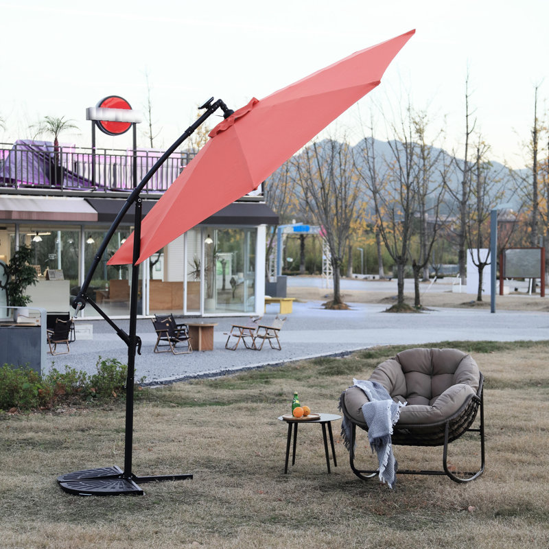 Parasol de terrasse solaire à DEL de 10 pi, poignée supplémentaire pour une stabilité accrue - orange facile à utiliser, base stable pour l'extérieur