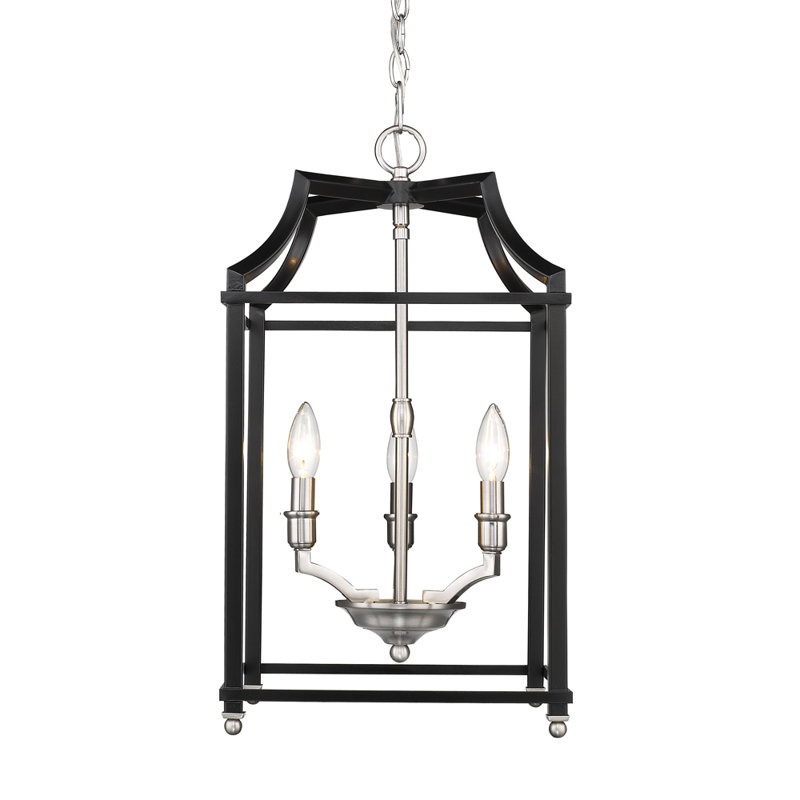 3 - Light Dimmable Lantern Chandelier, Pewter with Black
