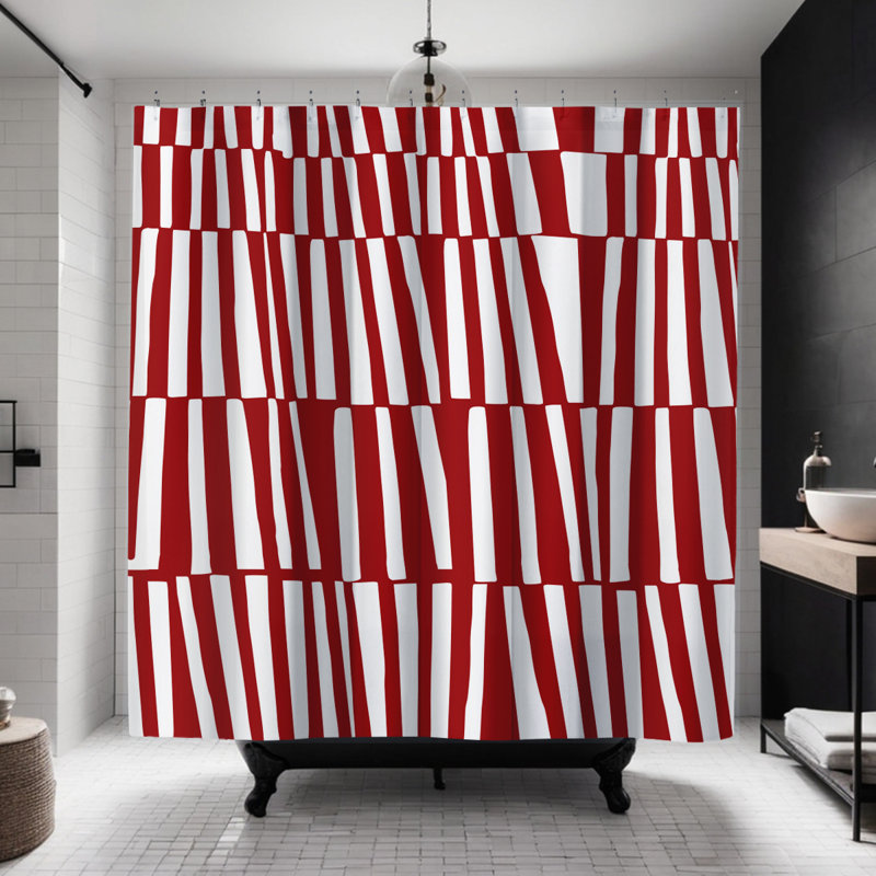 Thora Abstract Mid-Century Shower Curtain, Red