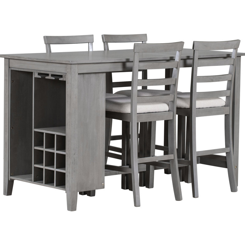 5 sièges avec finition grise - style rustique et compartiment à vin inclus Couleur des sièges rembourrés pour la maison, Gris