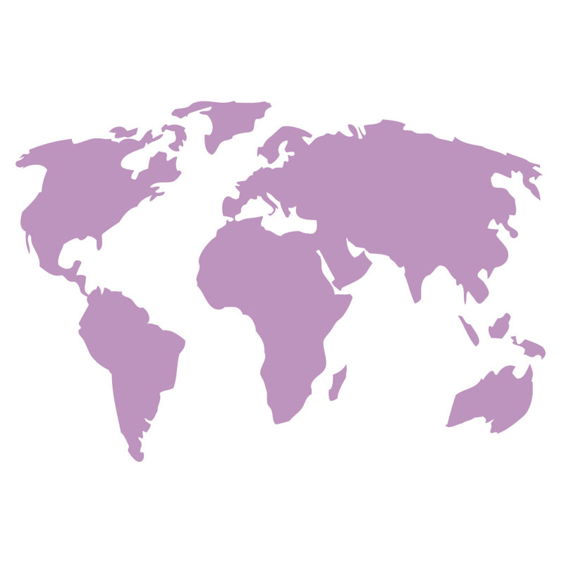 Décalcomanie murale carte du monde, H 22 po x l 32 po x P 0,01 po, Lilas