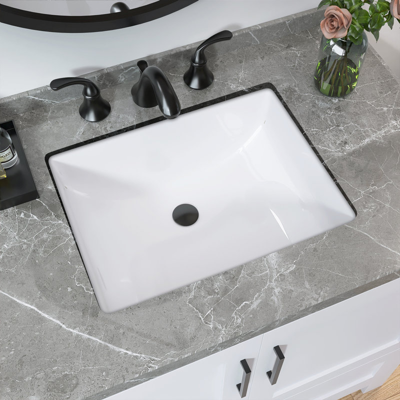 20.5" W X 14.4" D Undermount Rectangular Bathroom Sink Ceramic Vitreous China Basin White Bath Vessel Sink with Integrated Overflow