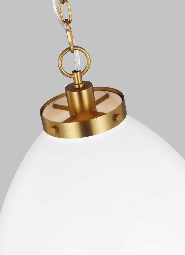 Pallini Single Light Pendant, Burnished Brass, Matte White, 19.5" H x 17.5" W x 17.5" D