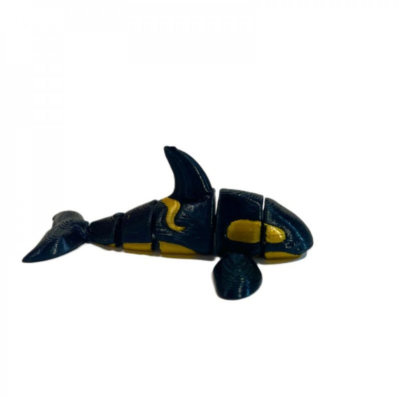 3D Printed And Whale Figurine, Black/Gold, 2" H x 0.5" W x 2.5" D