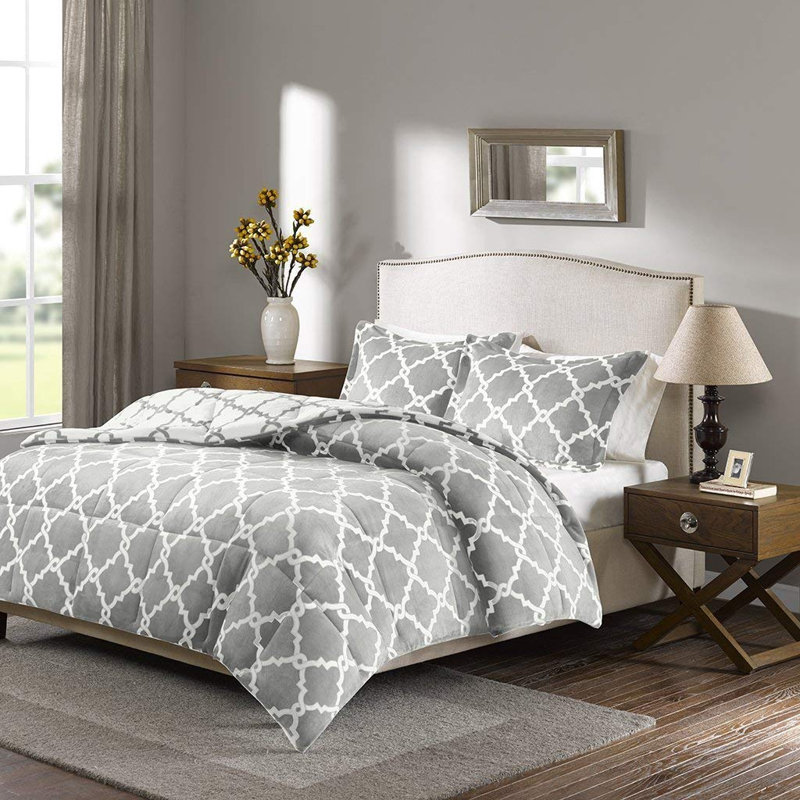 Peyton Reversible Plush Comforter Mini Set, King Comforter + 3 Additional Pieces, Gray