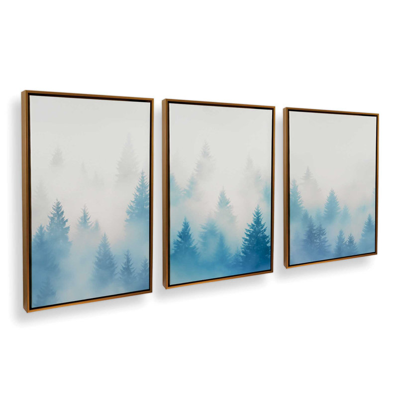 Frozen Echoes, ensemble de 3 toiles tendues, Cadre flottant or poli, H 12,75 po x l 26,25 po x P 1,75 po