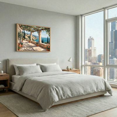 Ensemble de 1 tableau sur toile représentant une terrasse méditerranéenne