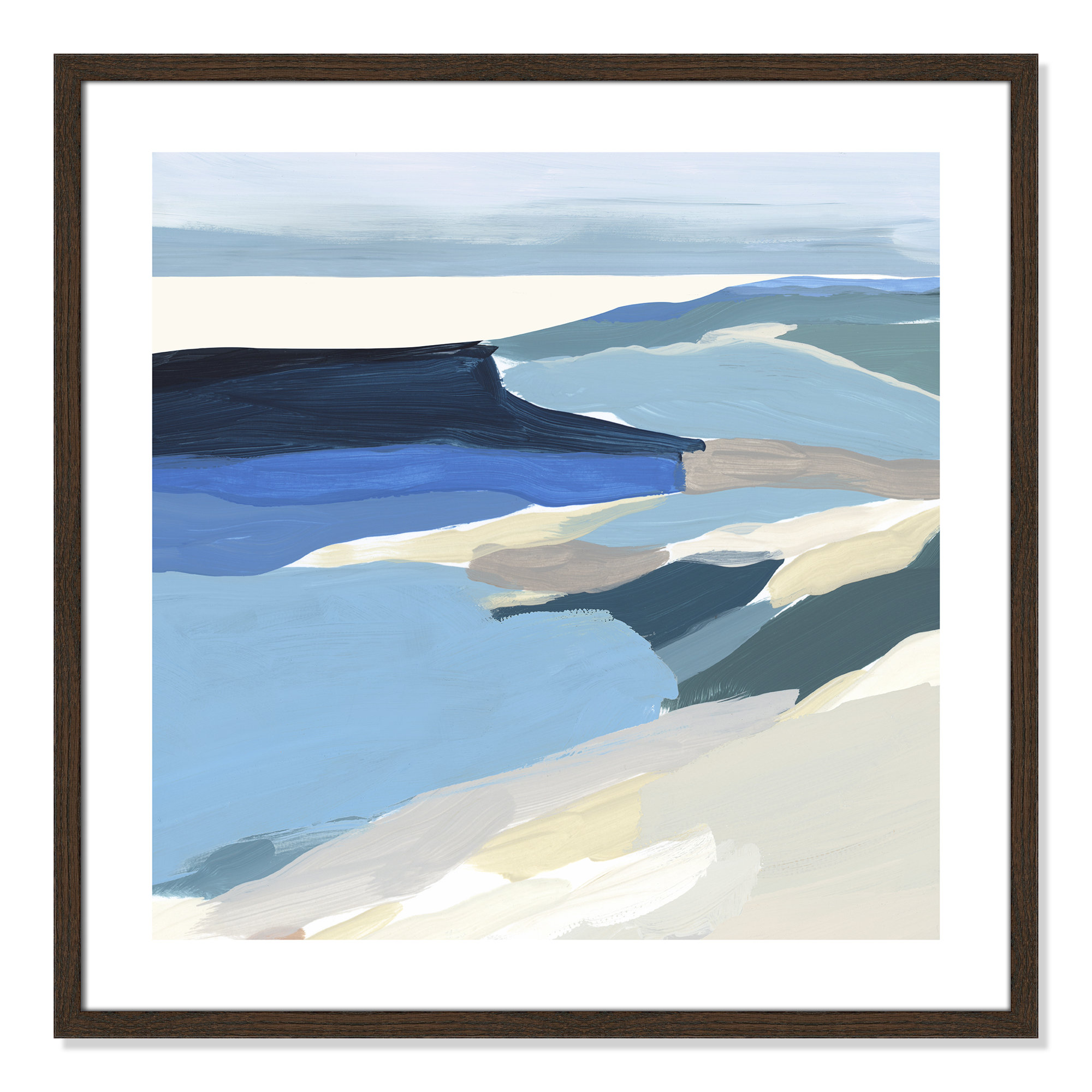 Graham Lake II - Painting Print, 28.75" H x 28.75" W x 0.75" D, Walnut Wood Framed Paper