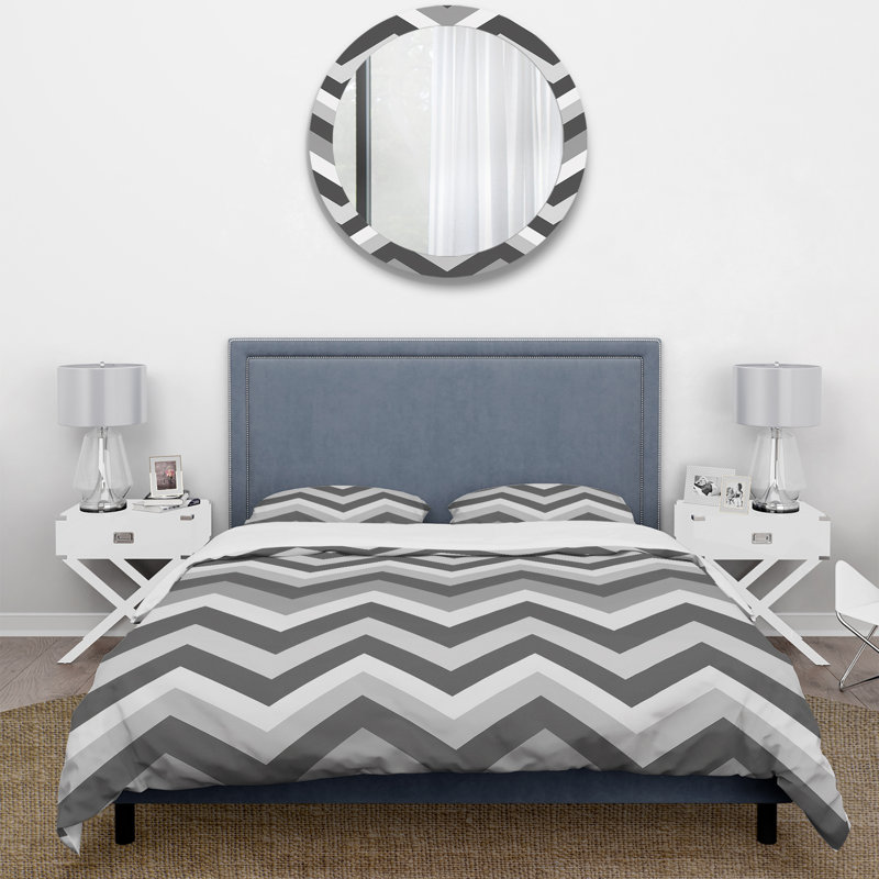 Ensemble de housse de couette à chevrons gris I - Midcentury, Housse de couette très grand + 2 taies décorativ