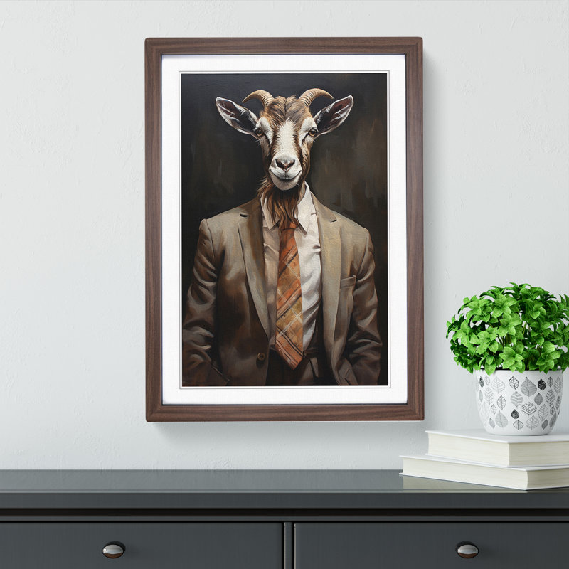 Goat in a Suit Painting No.2 - Framed Print, Walnut Framed, 46cm H x 34cm W
