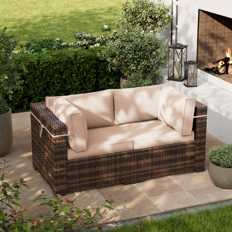 2 - Person Outdoor Seating Group With Cushions, Khaki