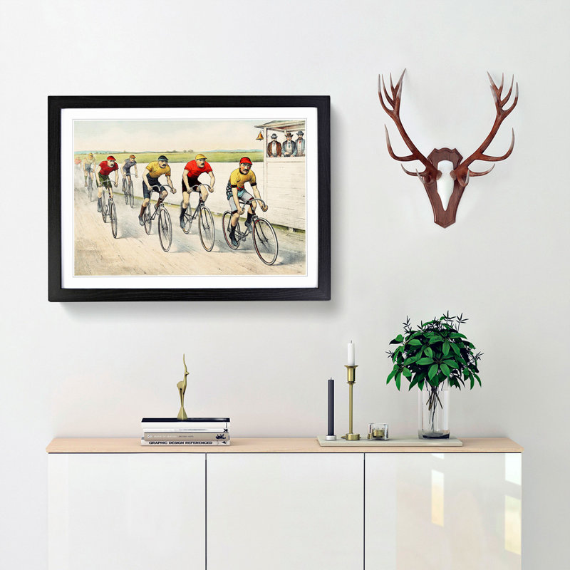 Bicycle Race by John Cameron - Framed Print, 33cm H x 45cm W x 2cm D, Black Framed