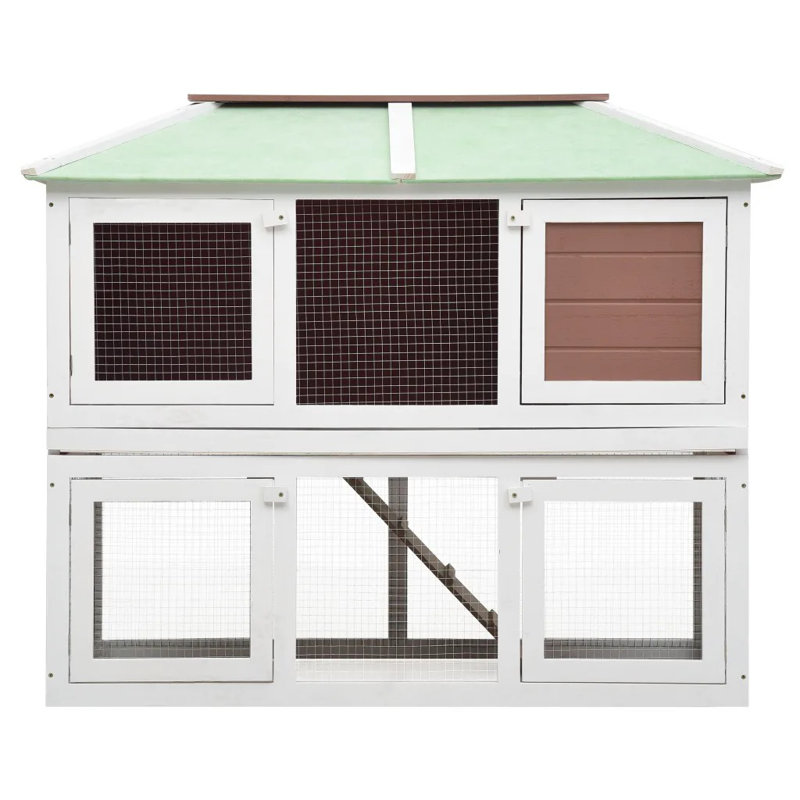 Alina Weather Resistant Rabbit Hutch, White/Brown/Green