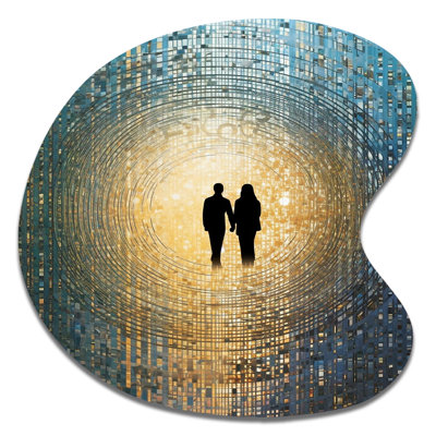 Retro Lovers Celebrating Eternal Now VI - Couple Drop Shape Assymterical Metal Wall Art